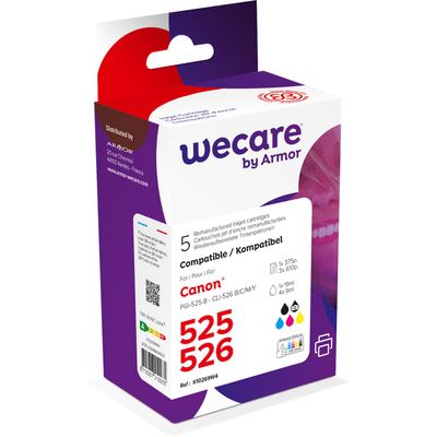 Cartouche compatible Canon PGI-525/CLI-526 - pack de 5 - noir x2, cyan, magenta, jaune - Wecare