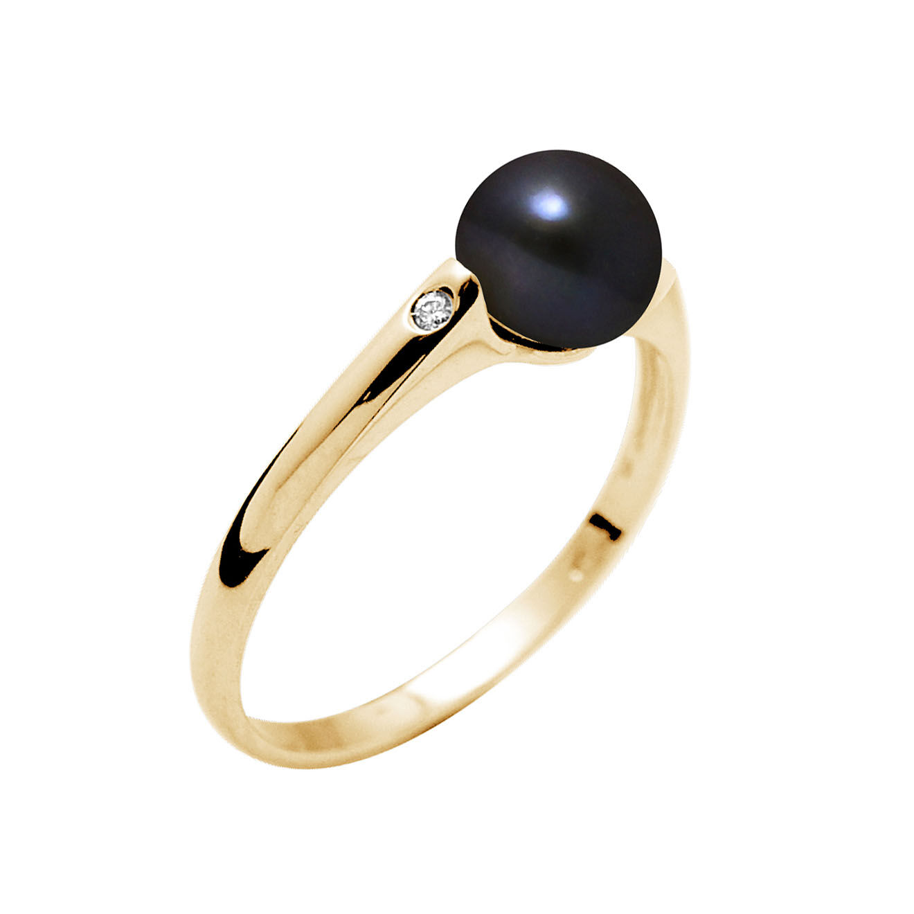 Mitzuko Bague Solitaire Diamants Or Jaune Perle d'Eau Douce noire
