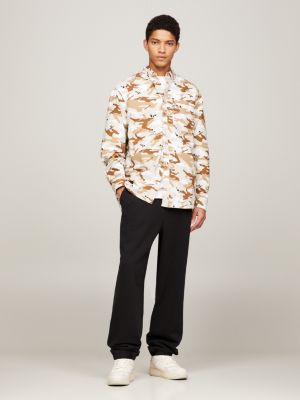 Camisa de lona oversized com estampa camuflada de floresta