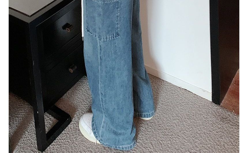 Doromynn - Hoge taille, effen baggy cargojeans met trekkoord