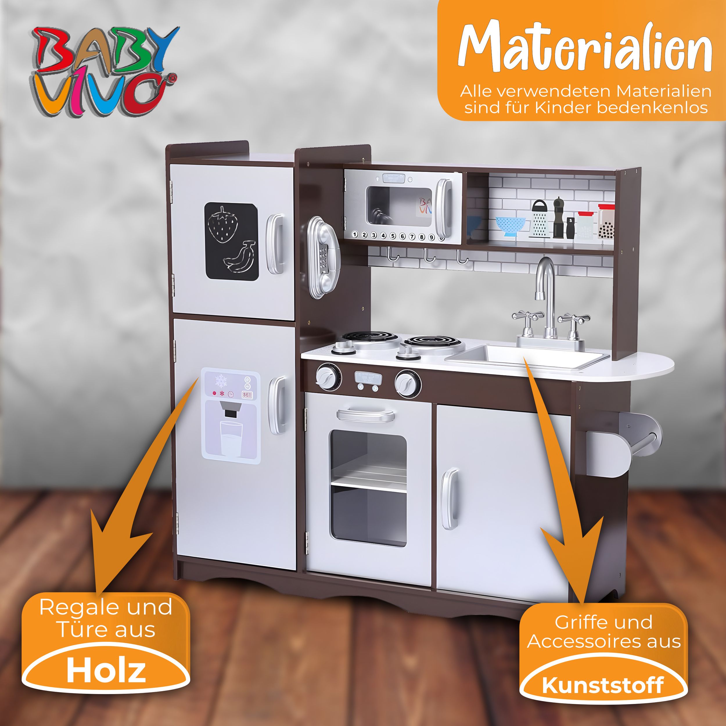 Baby Vivo Kinderküche Spielküche aus Holz - Toni in Braun