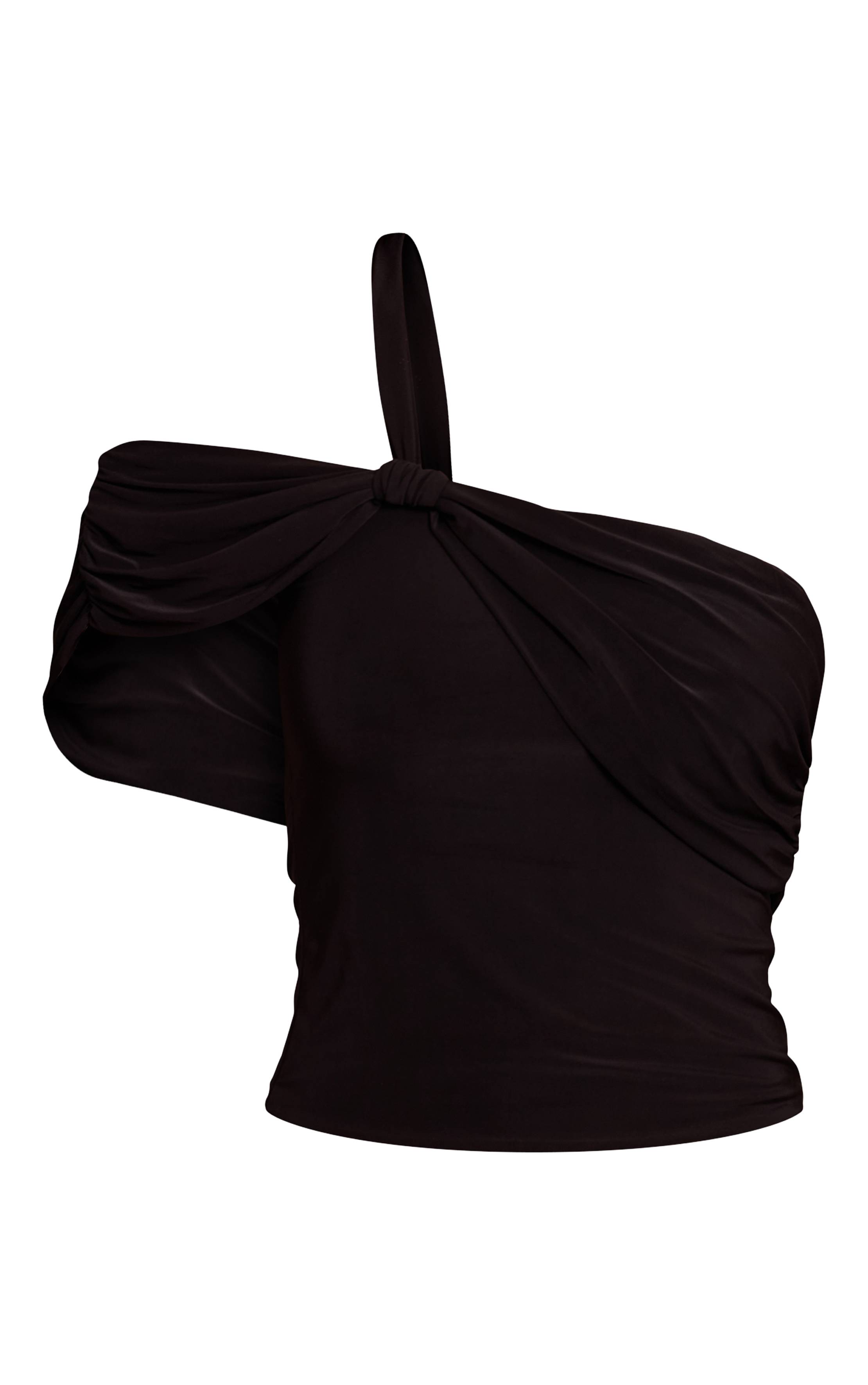 Noir Haut À Détail De Manche Abstraite En Tissu Slinky Double Couche