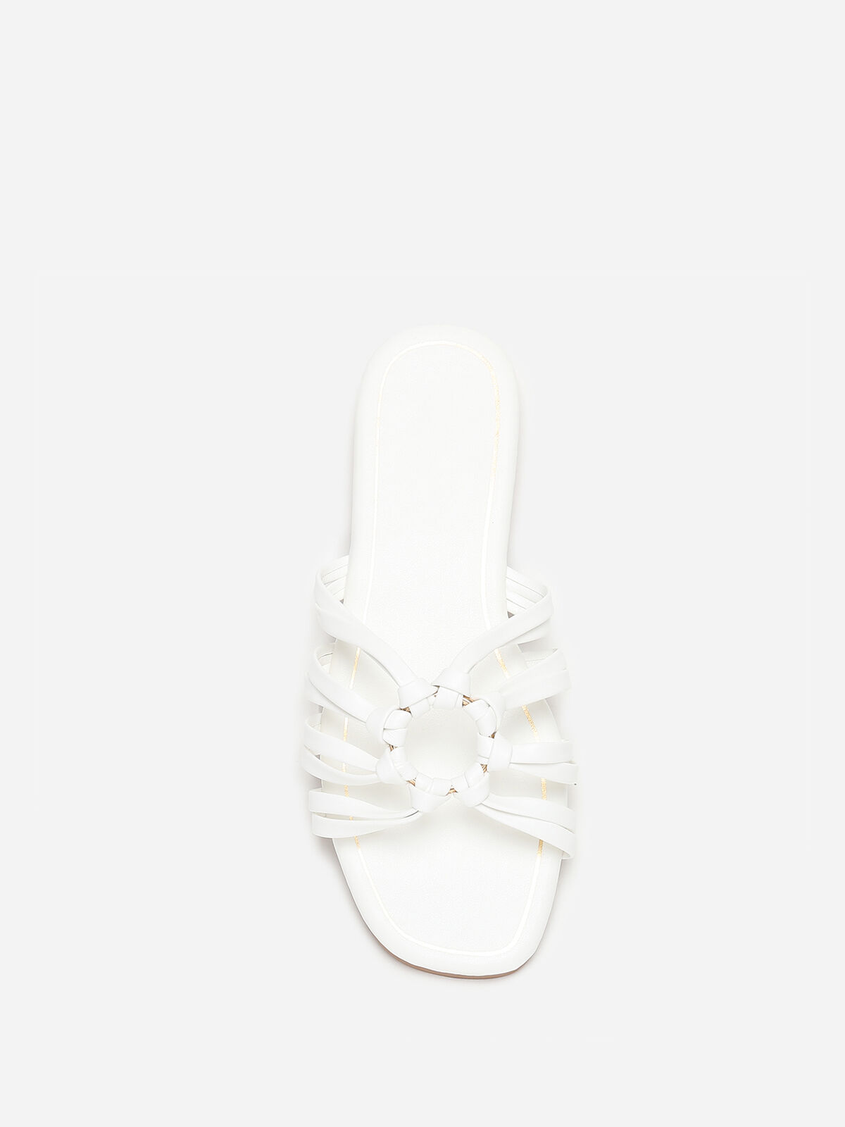 Mules à anneau dorée et fines brides- Blanc