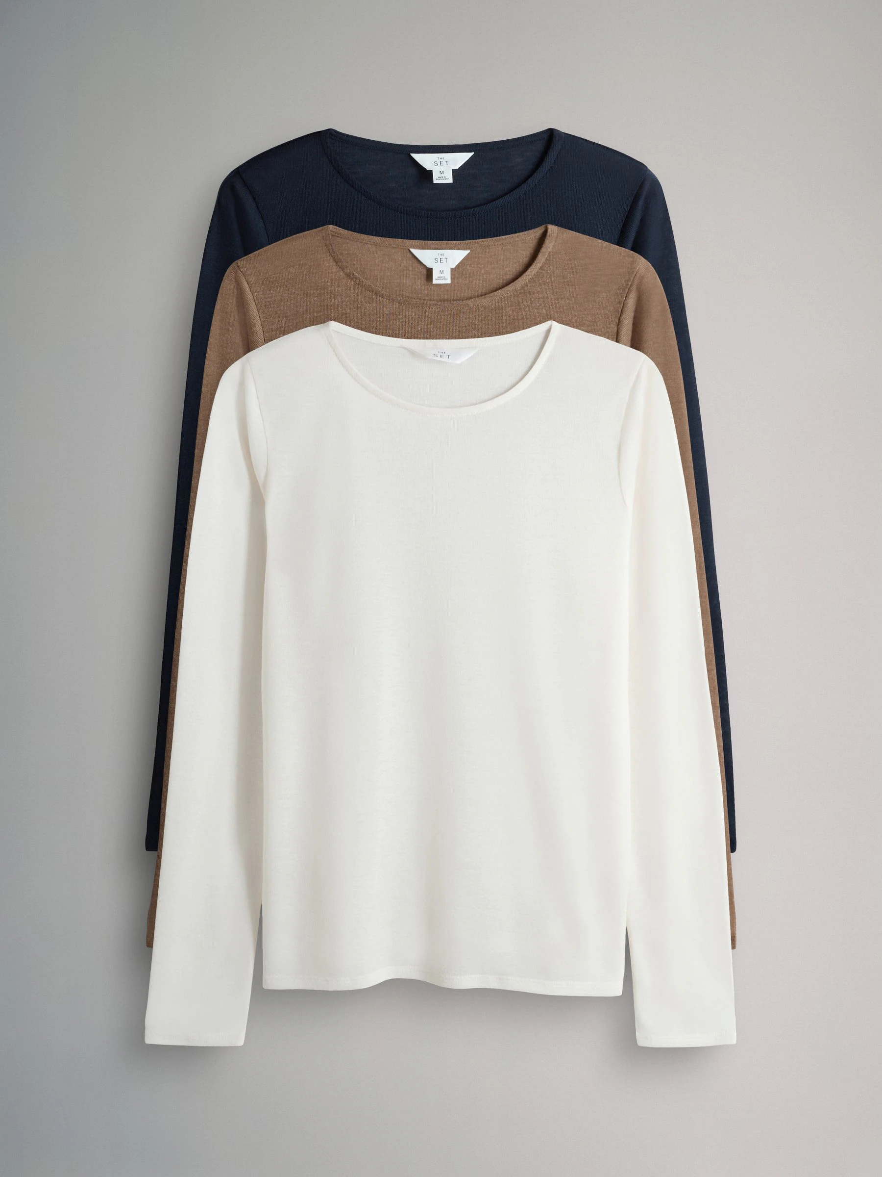 Crème/bruin/marineblauw - The Set 3 Pack Sheer Long Sleeve T-Shirts