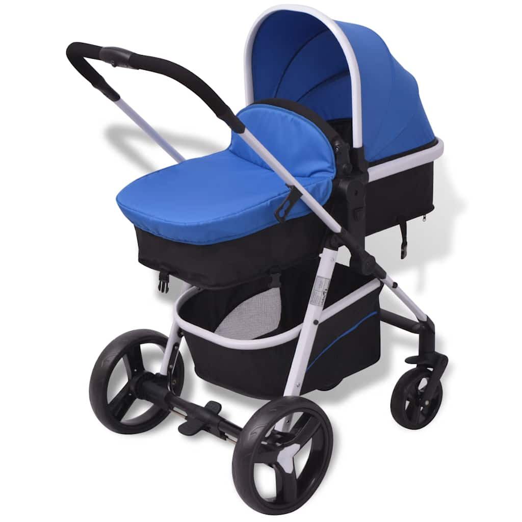 vidaXL 3-in-1 kinderwagen aluminium blauw en zwart