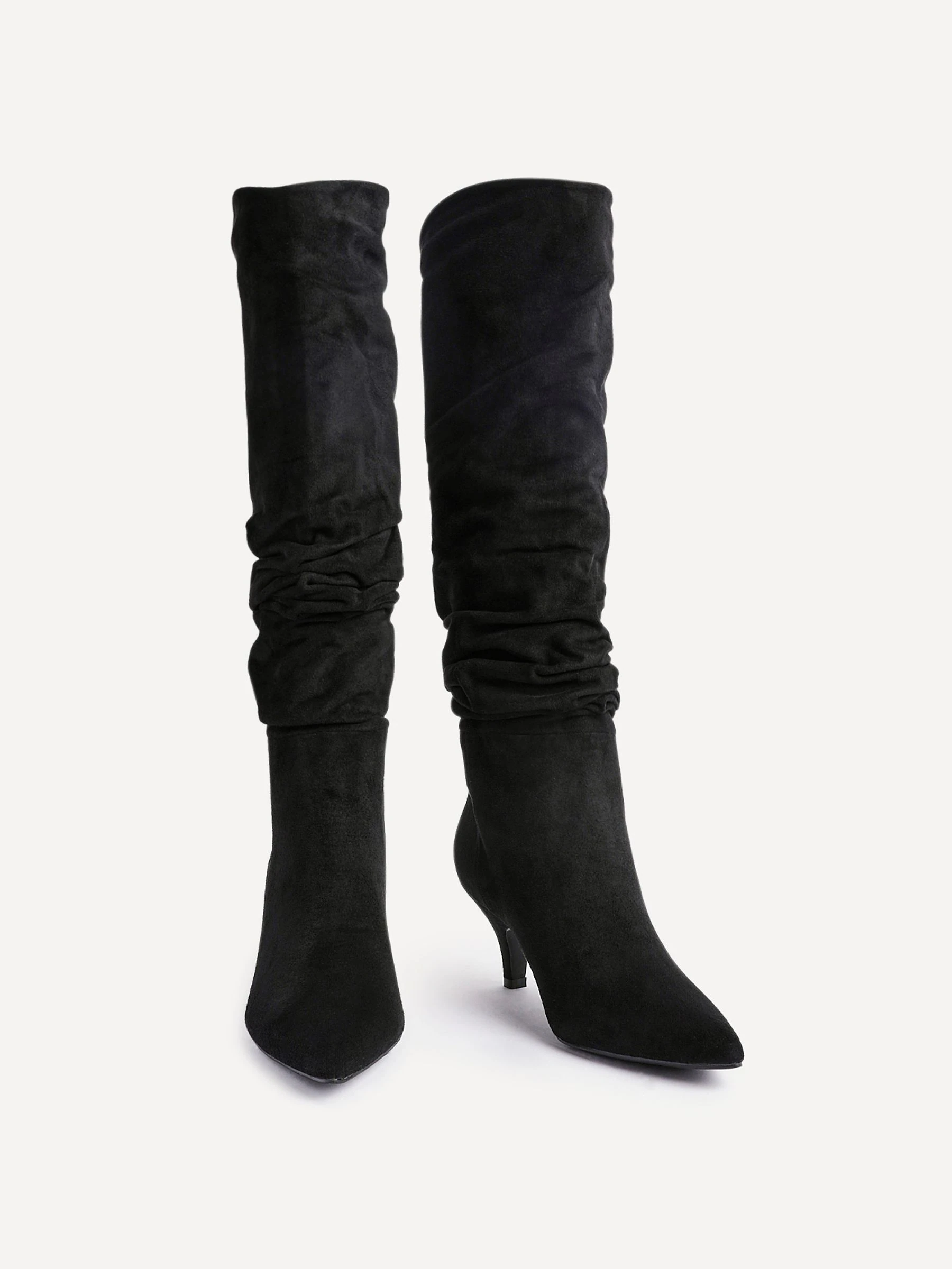 Zwart - Linzi Esteem Ruched Kitten Heel High Leg Boots