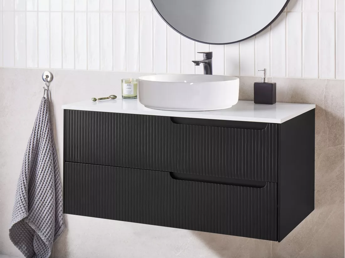 Meuble lavabo mural QUINTELA 100 cm 52 cm 48 cm Noir