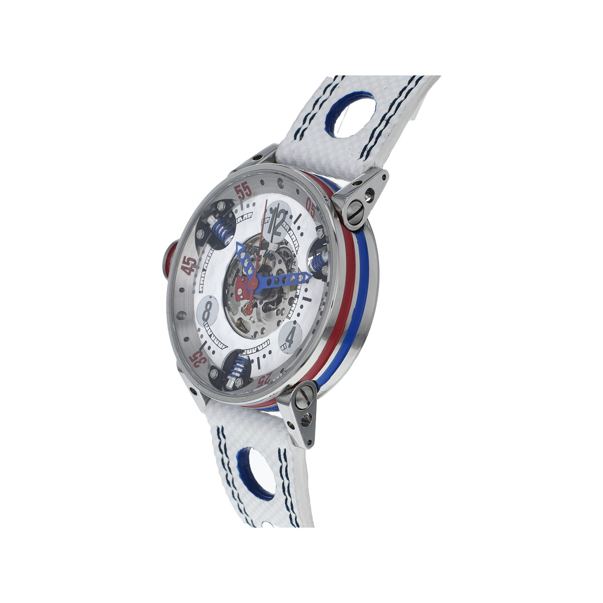 Montre d'occasion BRM GF7-38 homme automatique acier bracelet cuir blanc