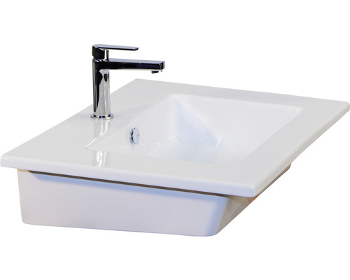 Sanox Porto badkamermeubelset (B x H x D 71 x 170 x 51 cm), frontkleur cubanitgrijs, met keramische wastafel in wit en keramische wastafel, spiegel met LED-verlichting, wastafelmeubel