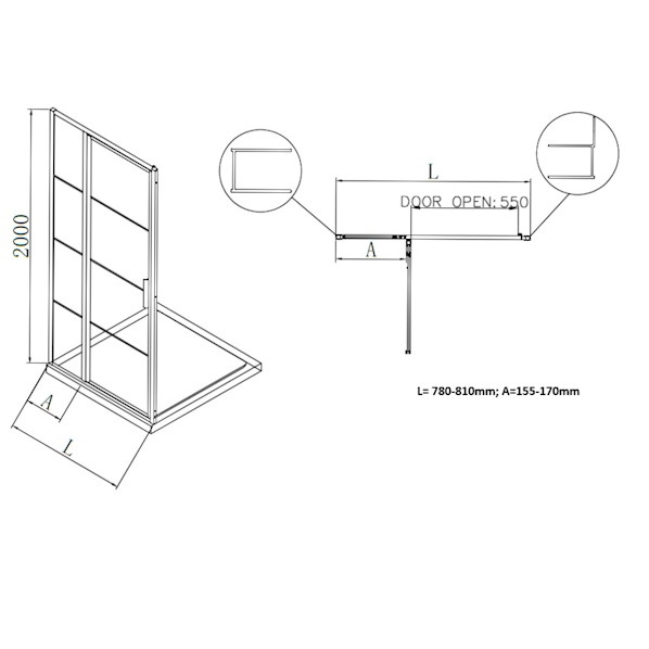 SaniGoods Sparkle nisdeur 80x200cm geborsteld messing