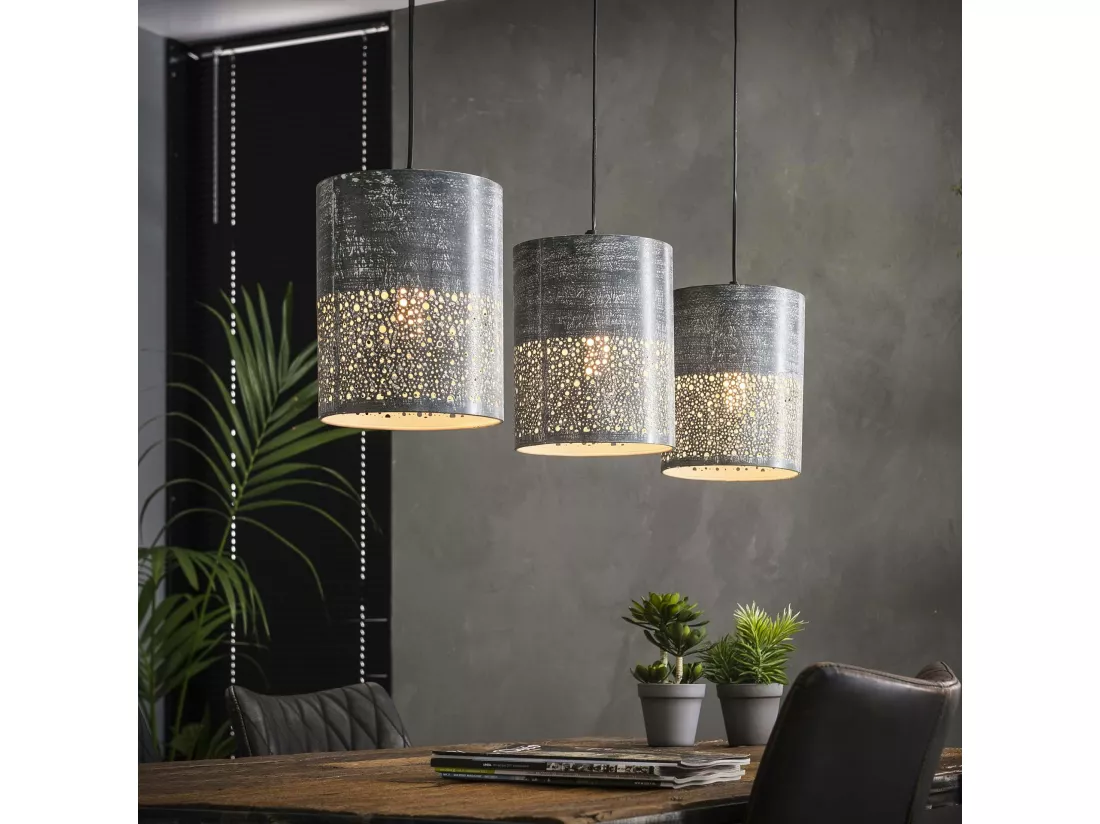 Suspension contemporaine 3 lampes ajourées effet béton MELBOURNE