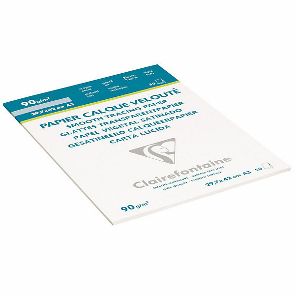 Clairefontaine Papier calque velouté A3 pour traceur - 90g - Pochette de 50 feuilles