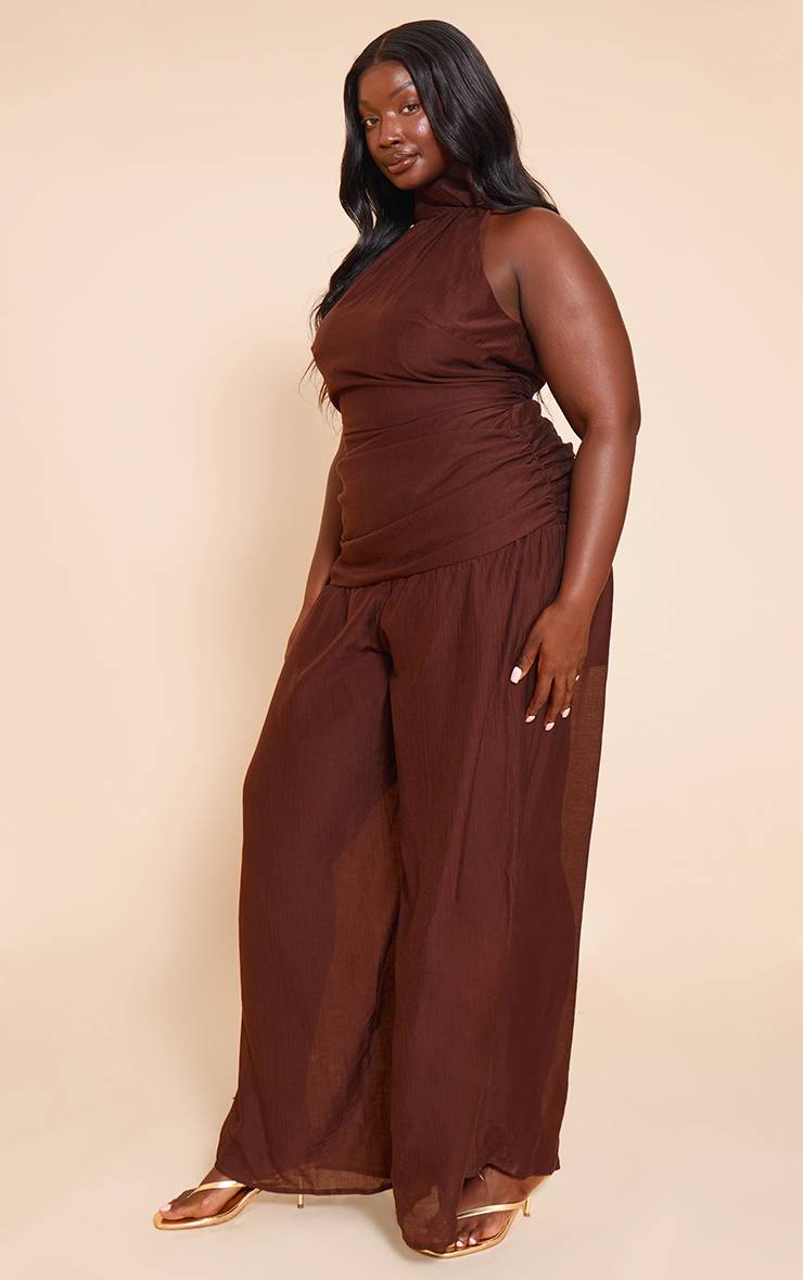 Chocolat Combinaison Grande Taille Texturée Asymétrique Avec Détail Foulard