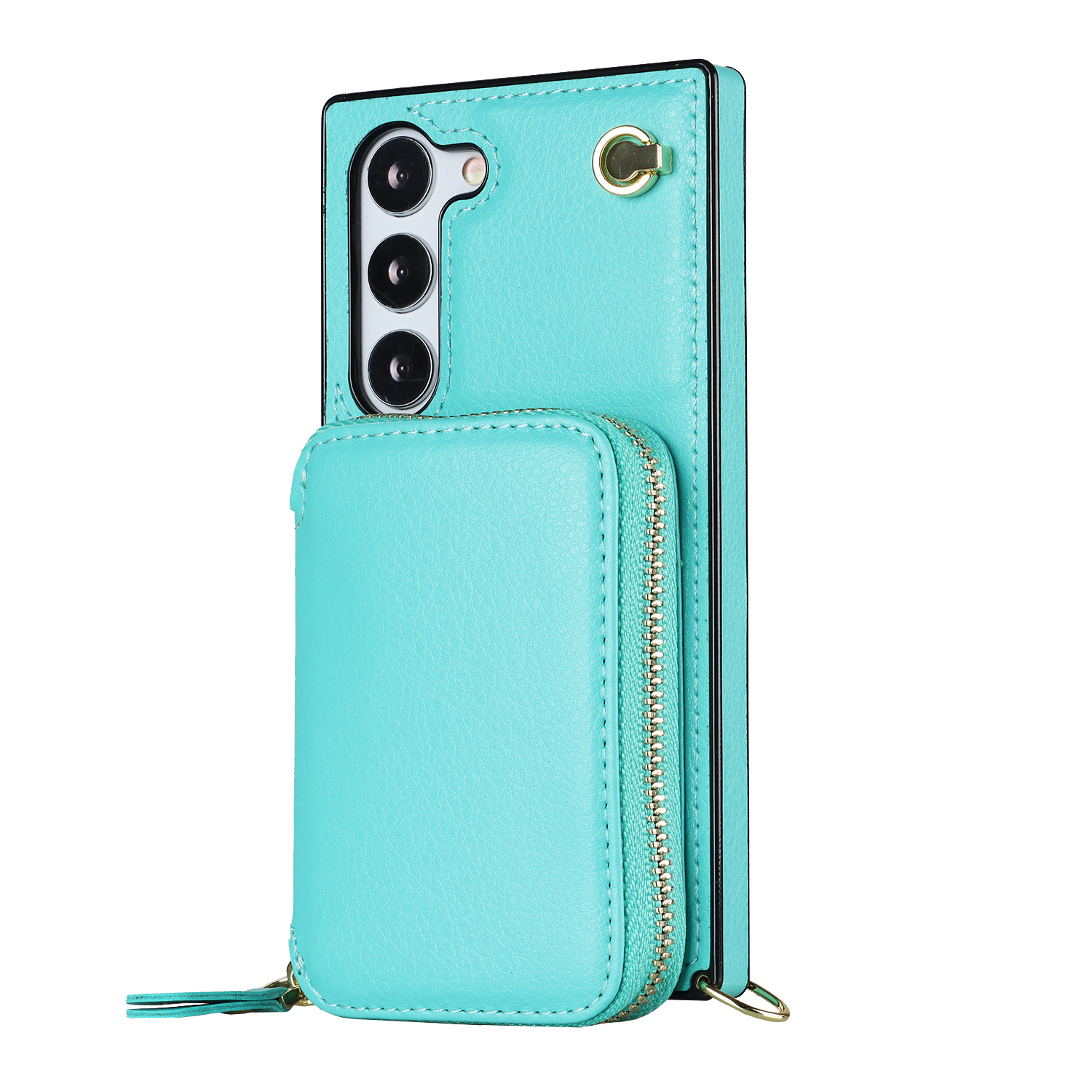 Samsung Galaxy S23 5G Necklace Leder Schutz Hülle mit Kartenfächer   Handykette (140cm) - Türkis