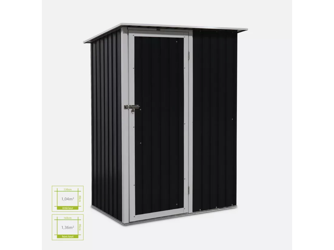 Abri de jardin en métal - LYS 1.36m² gris anthracite et blanc - Cabane à outils avec porte simple à loquet. kit de fixation sol inclus. remise