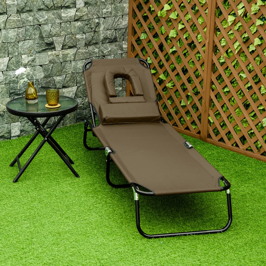 Outsunny Gartenliege mit Gesichtsöffnung braun