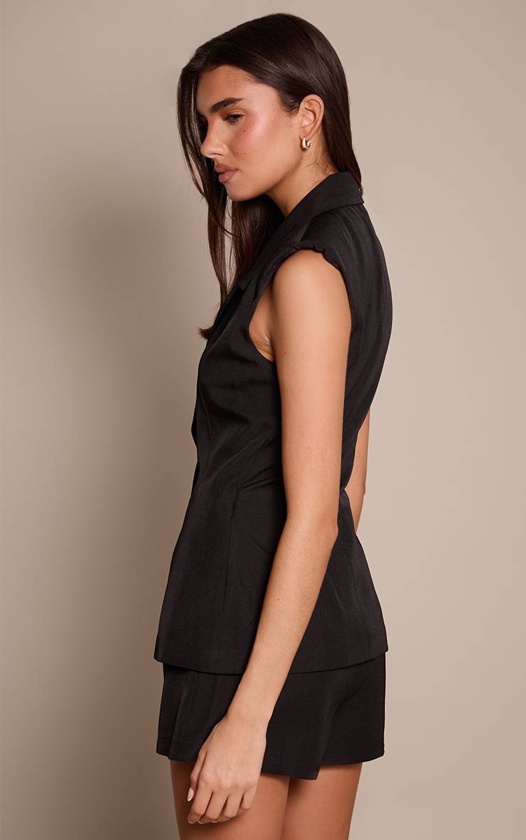 Noir Combi-short Sans Manches À Boutonnage