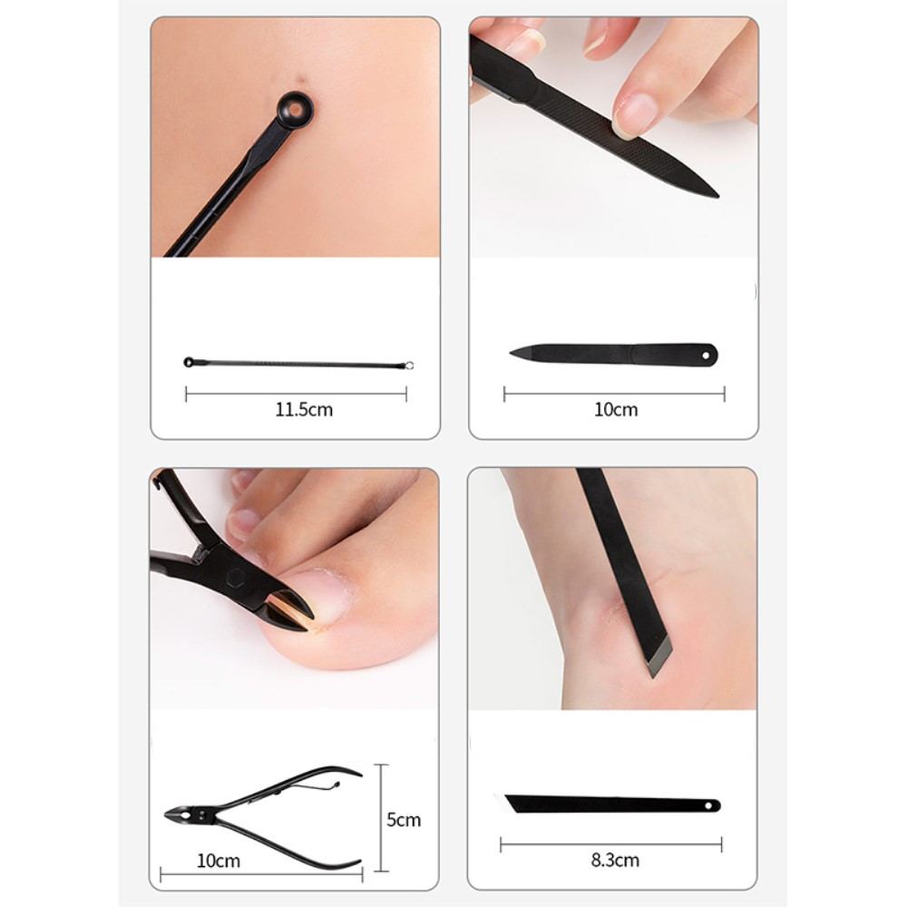 (19-tlg. Set) Pediküre Maniküre Finger Fuss Nagel Pflege-Set inkl. Leder Reise Etui - Schwarz