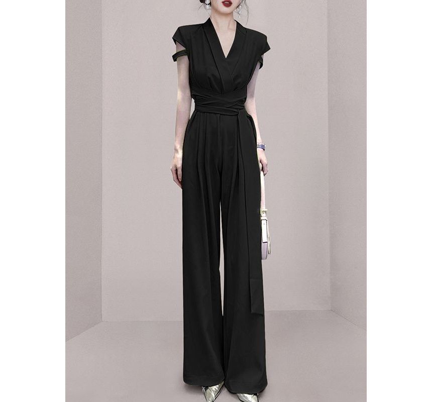Aurora - Jumpsuit met V-hals en wijde pijpen en kapmouwen