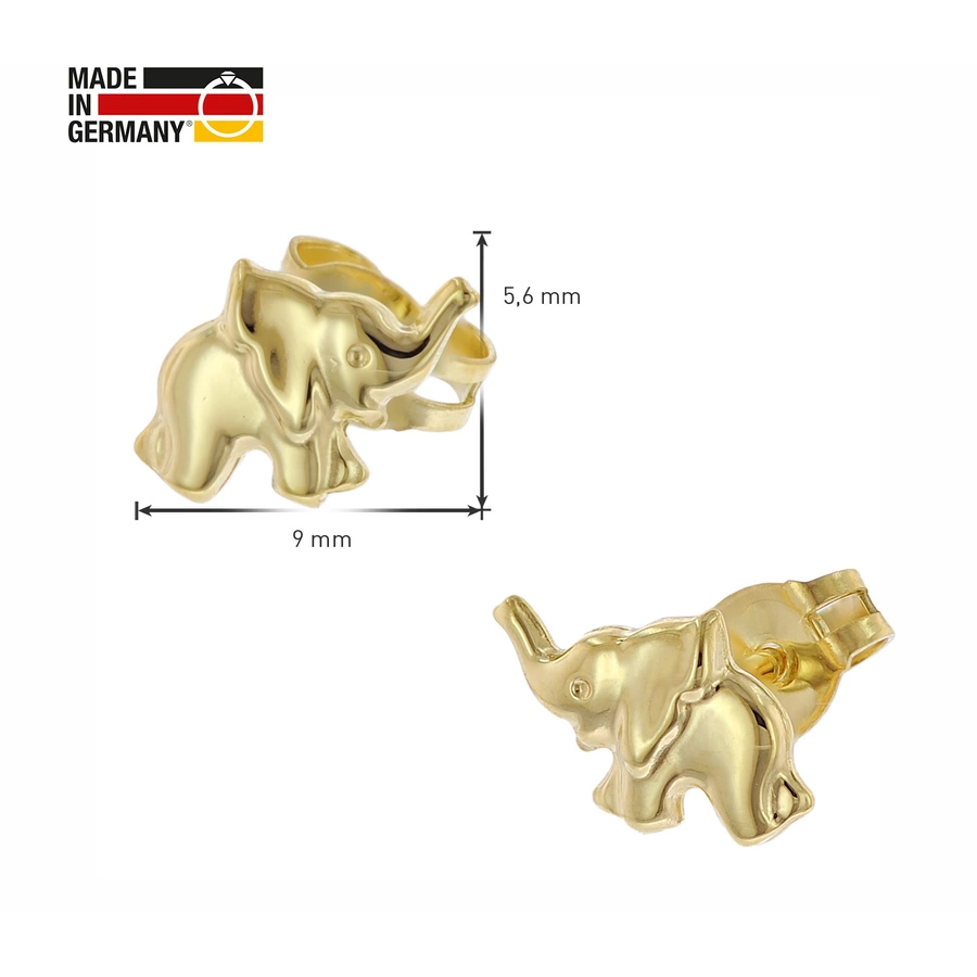 trendor Mädchen-Ohrringe 3338K Gold Ohrstecker Elefant gold