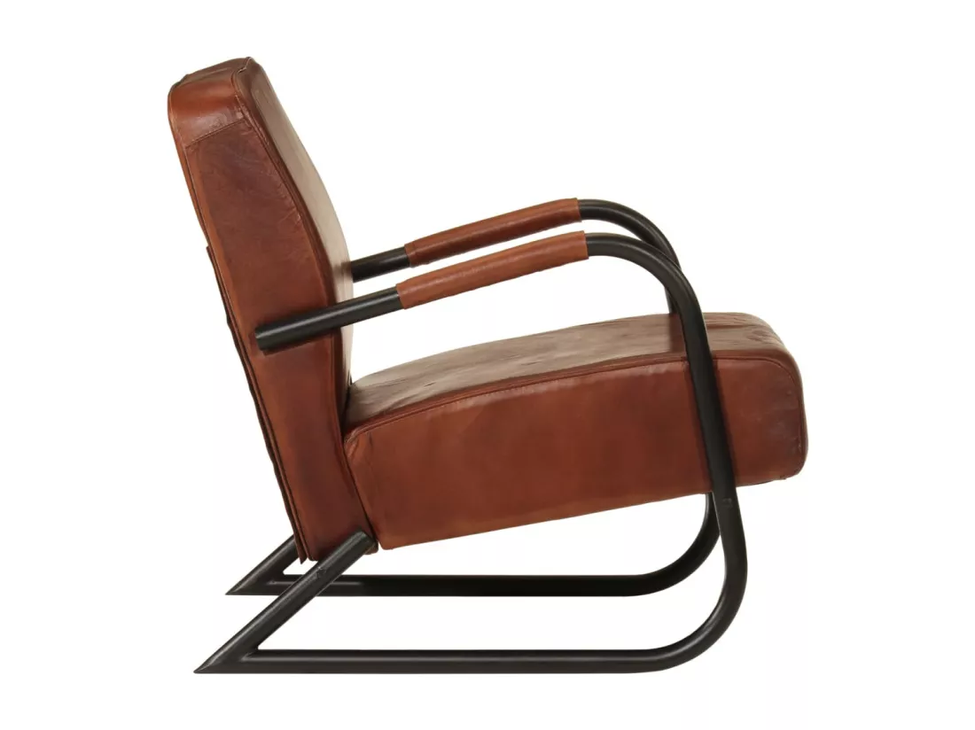 Fauteuil marron cuir véritable