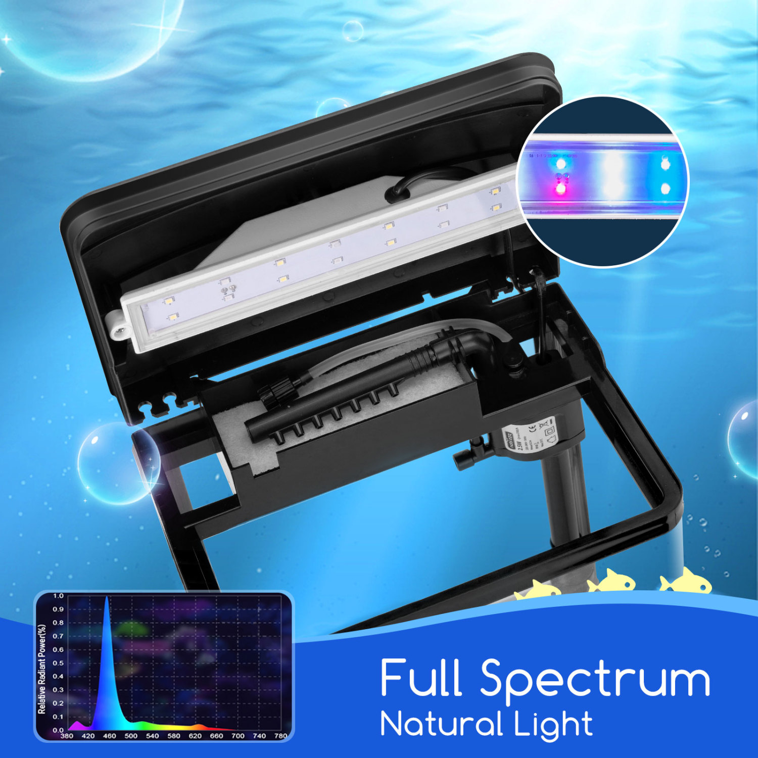 Nobleza - Aquário de vidro com tampa e luzes LED. Sistema de filtragem de 7 litros. Preto.