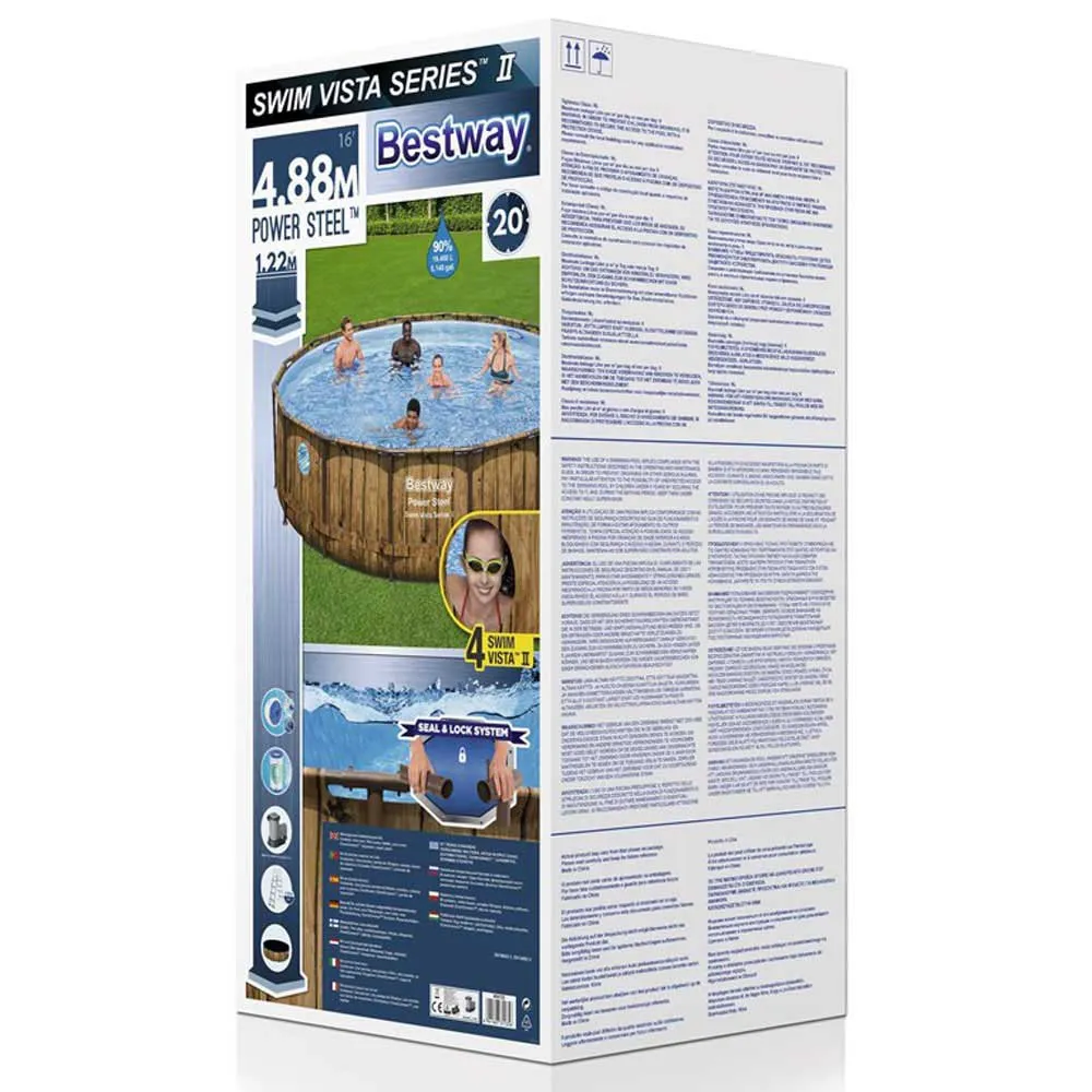 Bestway Power Steel Swim Vista Series Wood Ø 488 X 122 cm Stahl Runder Aufstellpool