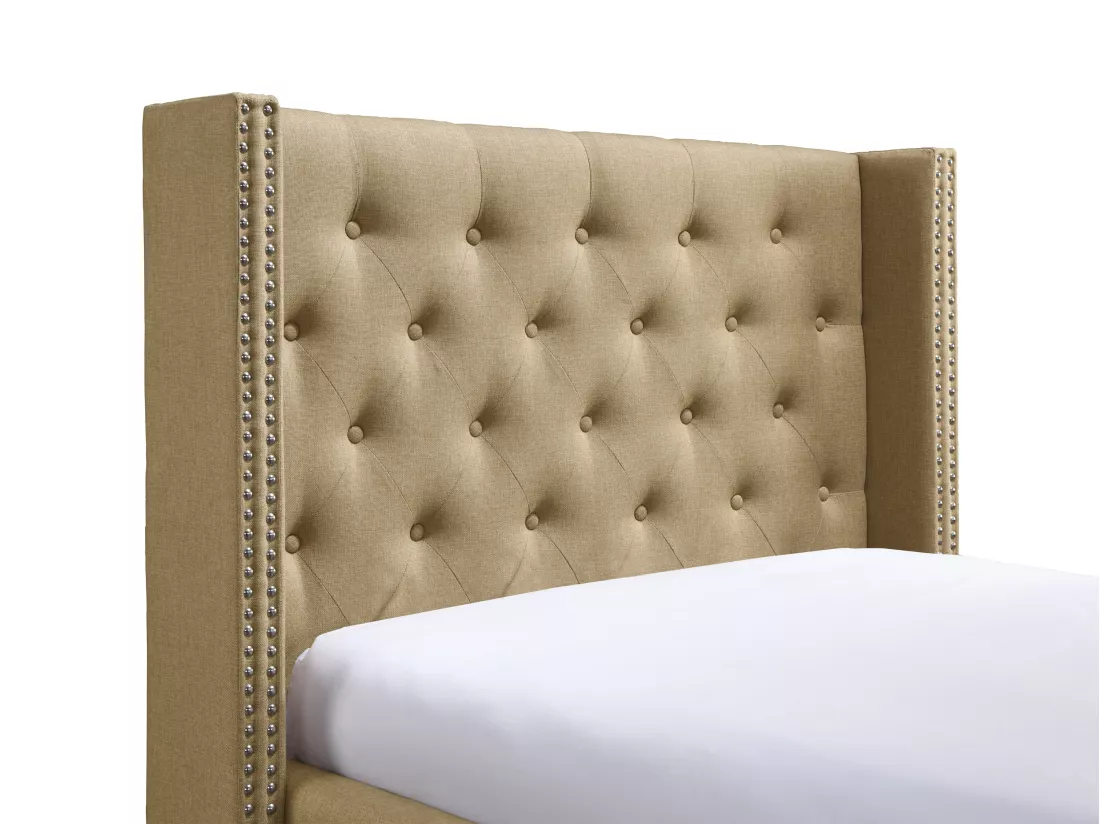 Lit 90 x 200 cm avec tête de lit capitonnée - Tissu - Beige - MASSIMO II