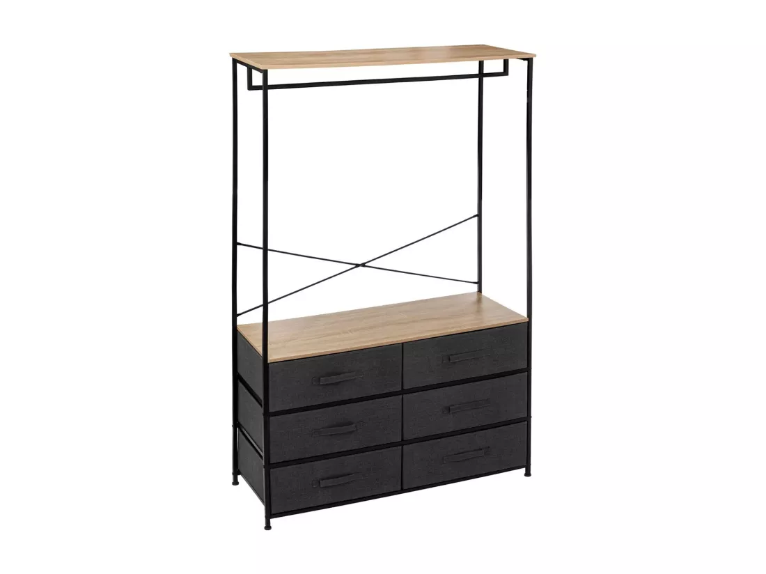 Armoire dressing avec 6 tiroirs en bois coloris naturel et métal coloris Gris Foncé - Longueur 100 x Profondeur 40 x Hauteur 167 cm
