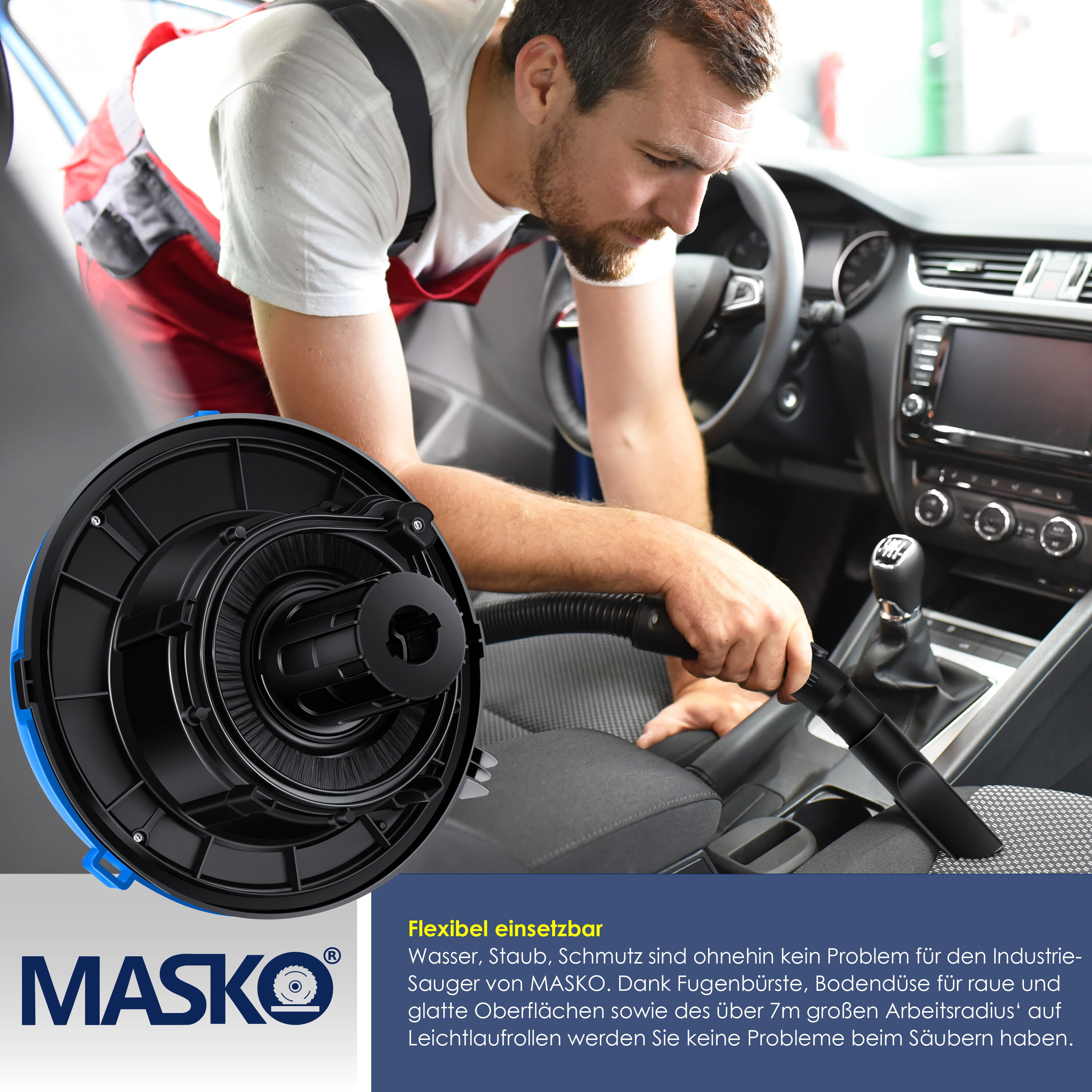 MASKO® Industriestaubsauger Staubsauger Nass Trocken Sauger Edelstahl 2300W + Steckdose | Blasfunktion | Trocken-Saugen & Nass-Saugen | Push&Clean | Industrie-Sauger mit & ohne Beutel | beutellos