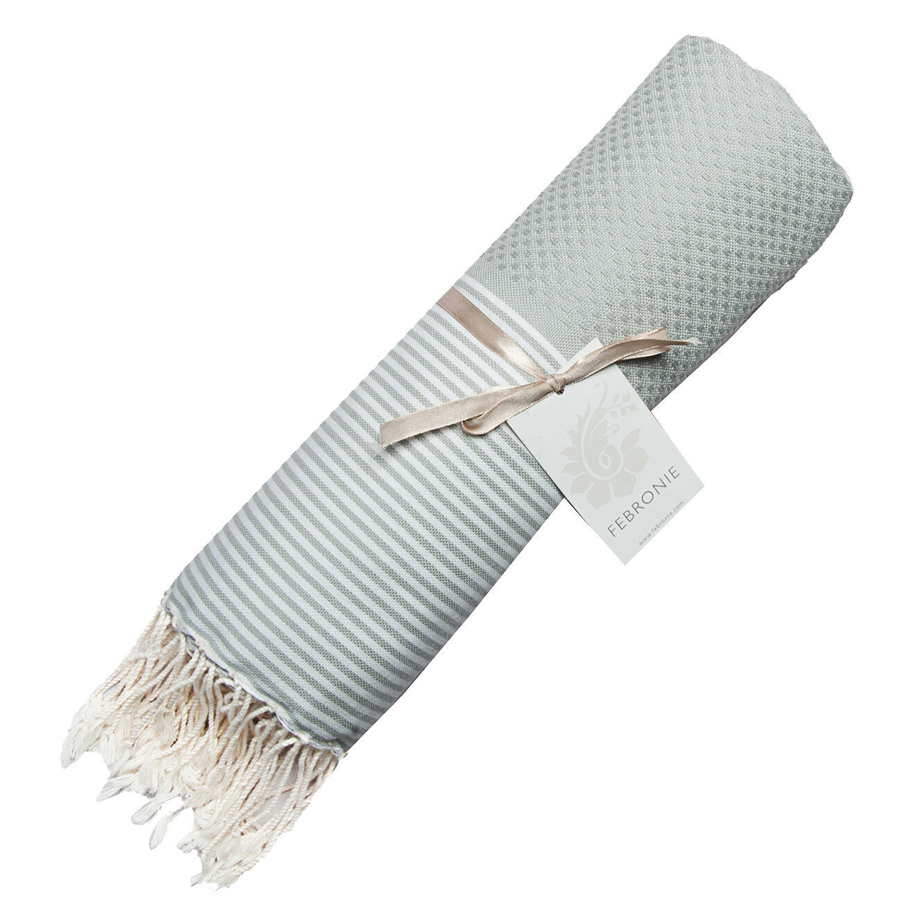 Febronie Fouta Nid d'Abeille Ibiza gris perle/blanc - 100x200 cm