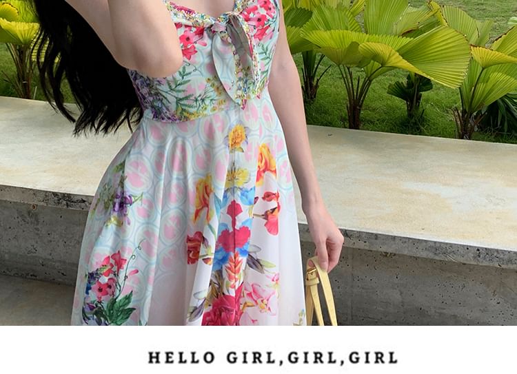 BOHEME - Maxi-jurk met spaghettibandjes en bloemenprint