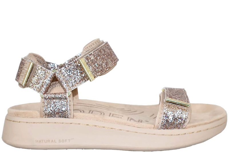 WODEN LINE SANDAL I BEIGE TEKSTIL MED GLIMMER
