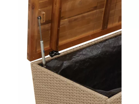 Boîte de rangement de jardin beige résine tressée bois d'acacia