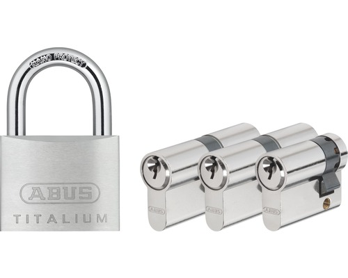 Abus profielcilinderset: 2x 30/30 mm, 1x 10/30 mm, 1x hangslot (gelijksluitend)