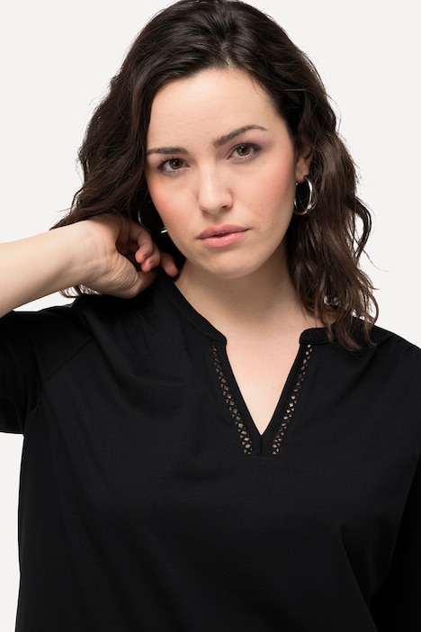 T-Shirt, Zierband, Tunika-Ausschnitt, Halbarm