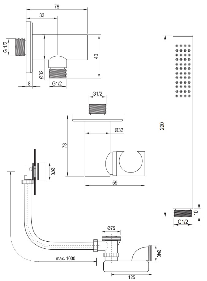 Brauer Chrome Edition thermostatische inbouw badkraan met badvulcombinatie en staafhanddouche set 3 chroom