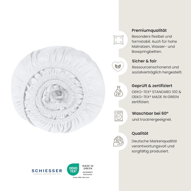Schiesser Spannbettlaken »Flexi aus 95% Baumwolle und 5% Elastahan in Premium-Qualität« für hohe Matratzen und Boxspringbetten geeignet, Made in Green