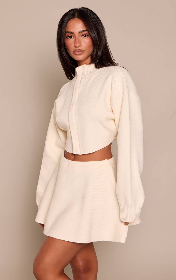 Crème Mini Jupe Fluide En Maille Côtelée Petite Taille