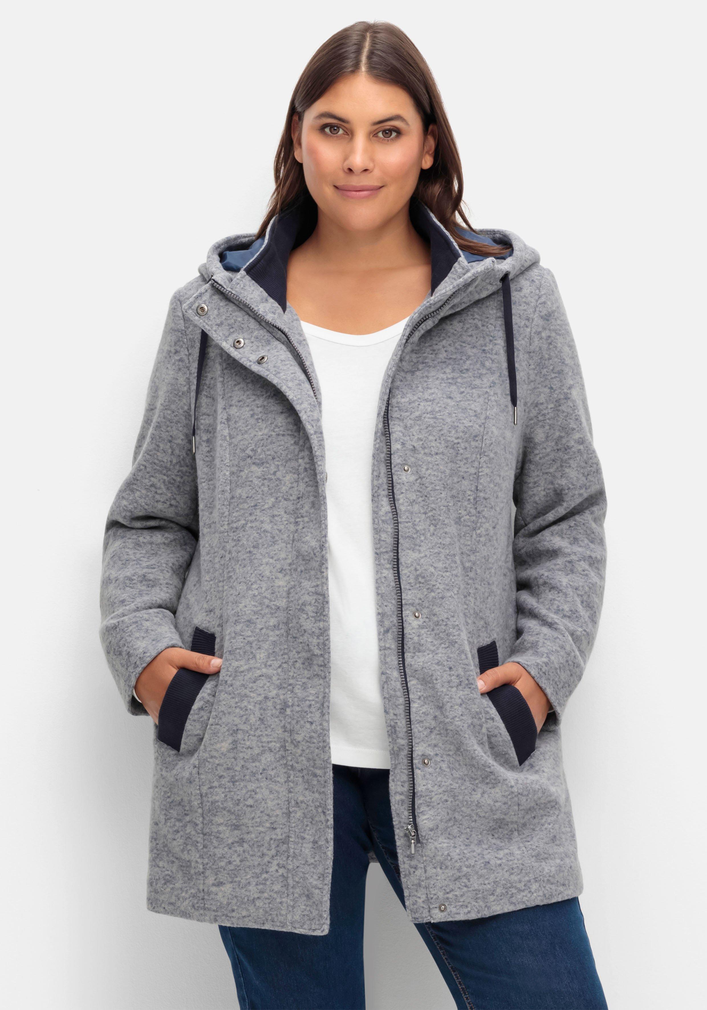 Lange Kapuzenjacke mit Kontrastdetails