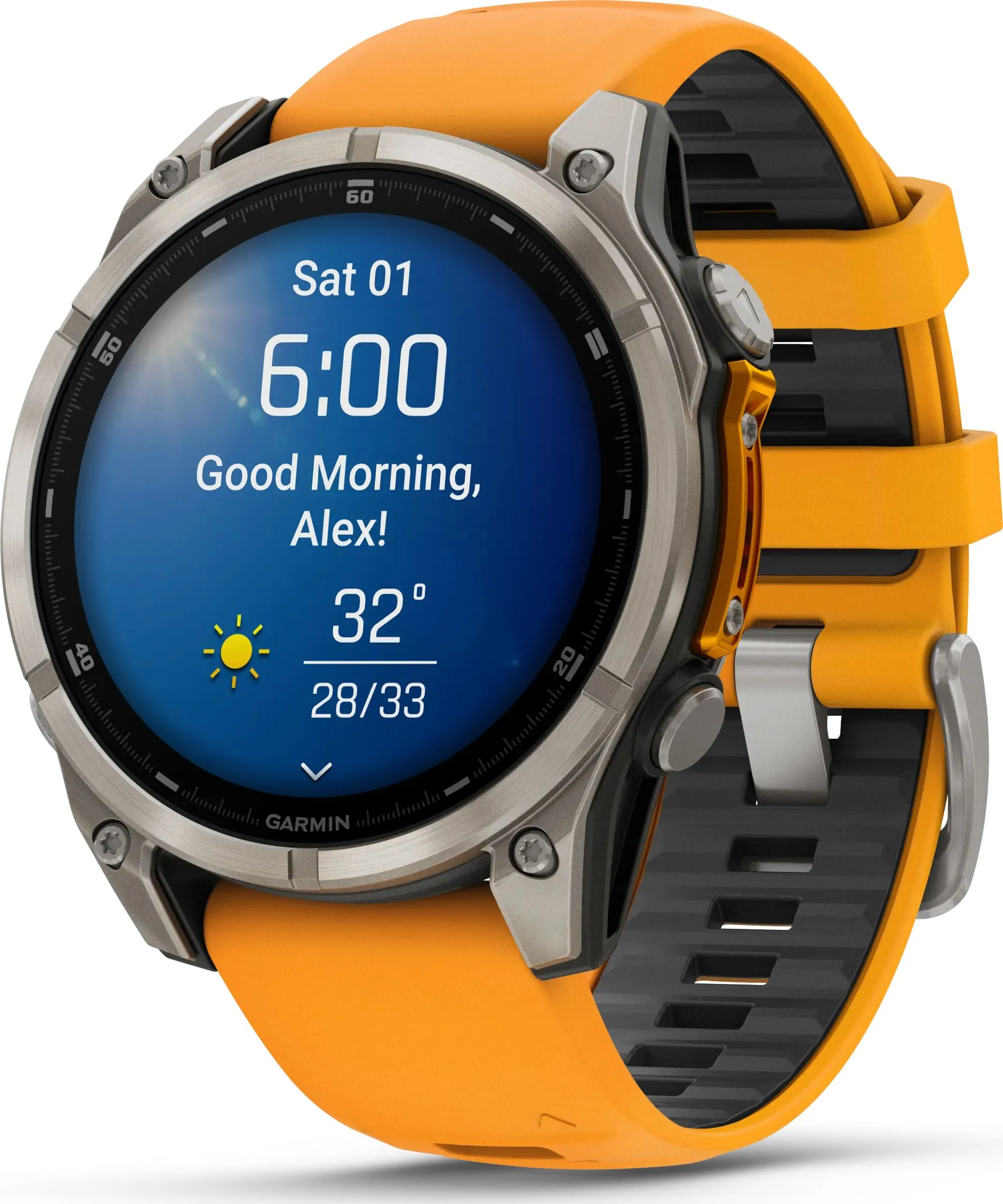 Garmin Fenix 8 Amoled 47mm, Sapphire Titanium - Spark Orange/Graphite Silicone Strap