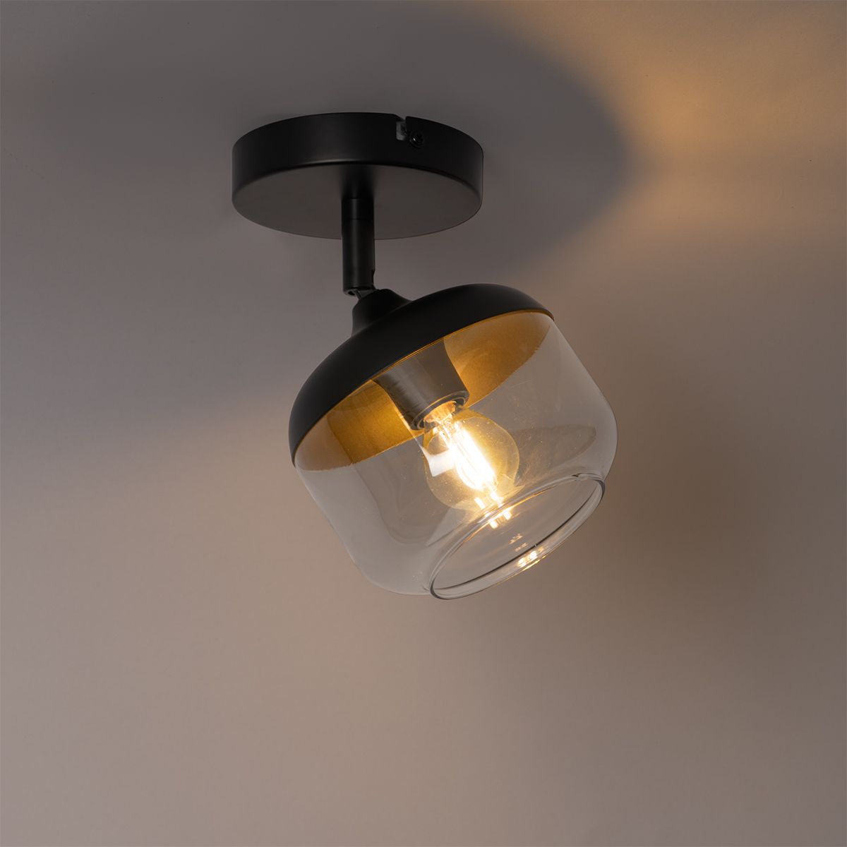Design spot zwart met goud en smoke glas - Kyan
