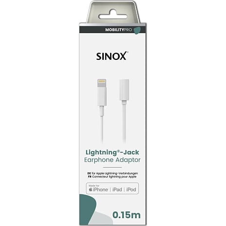 Sinox Pro lightning kabel til mini jack adapter - hvid