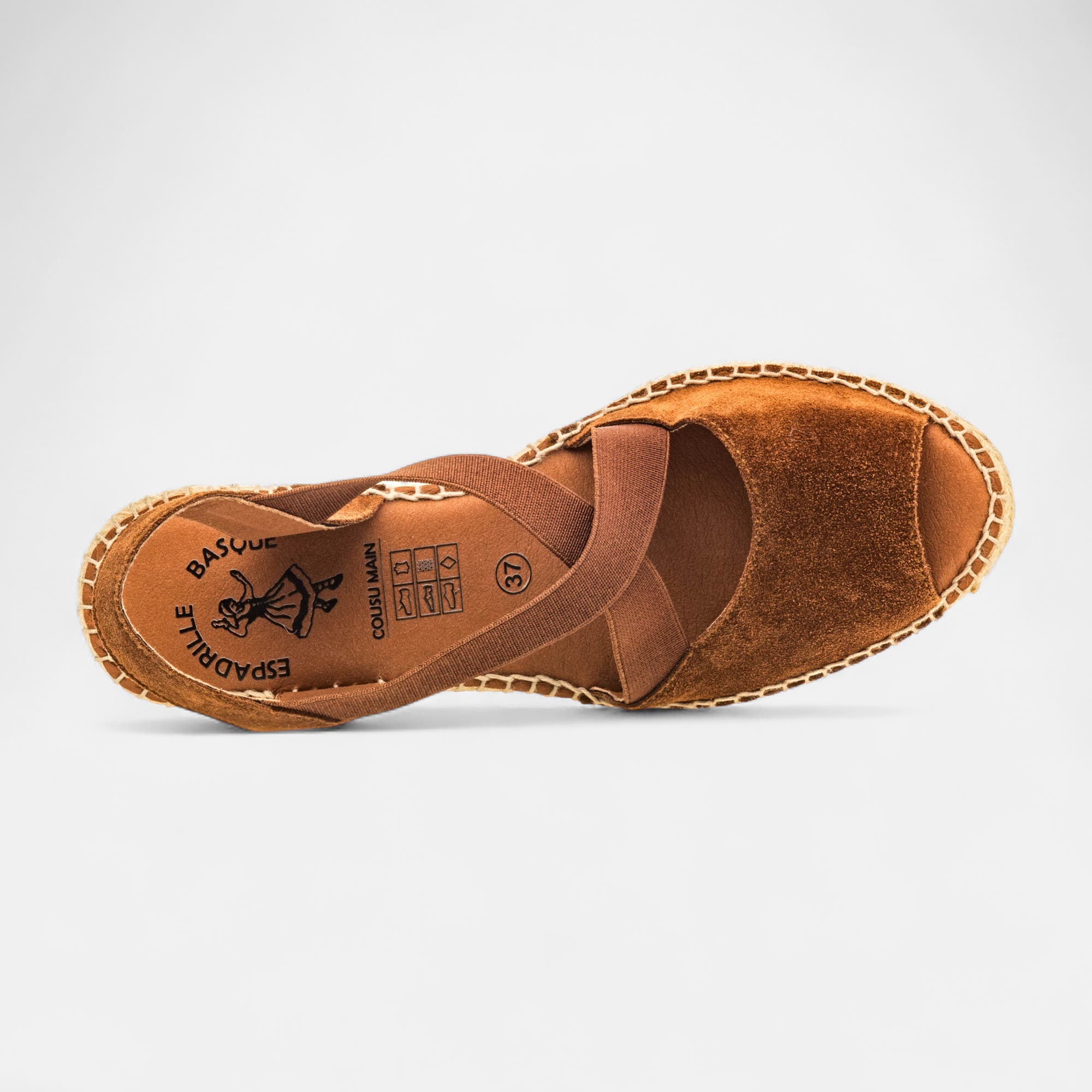 Espadrilles à talon compensé Femme en cuir marron