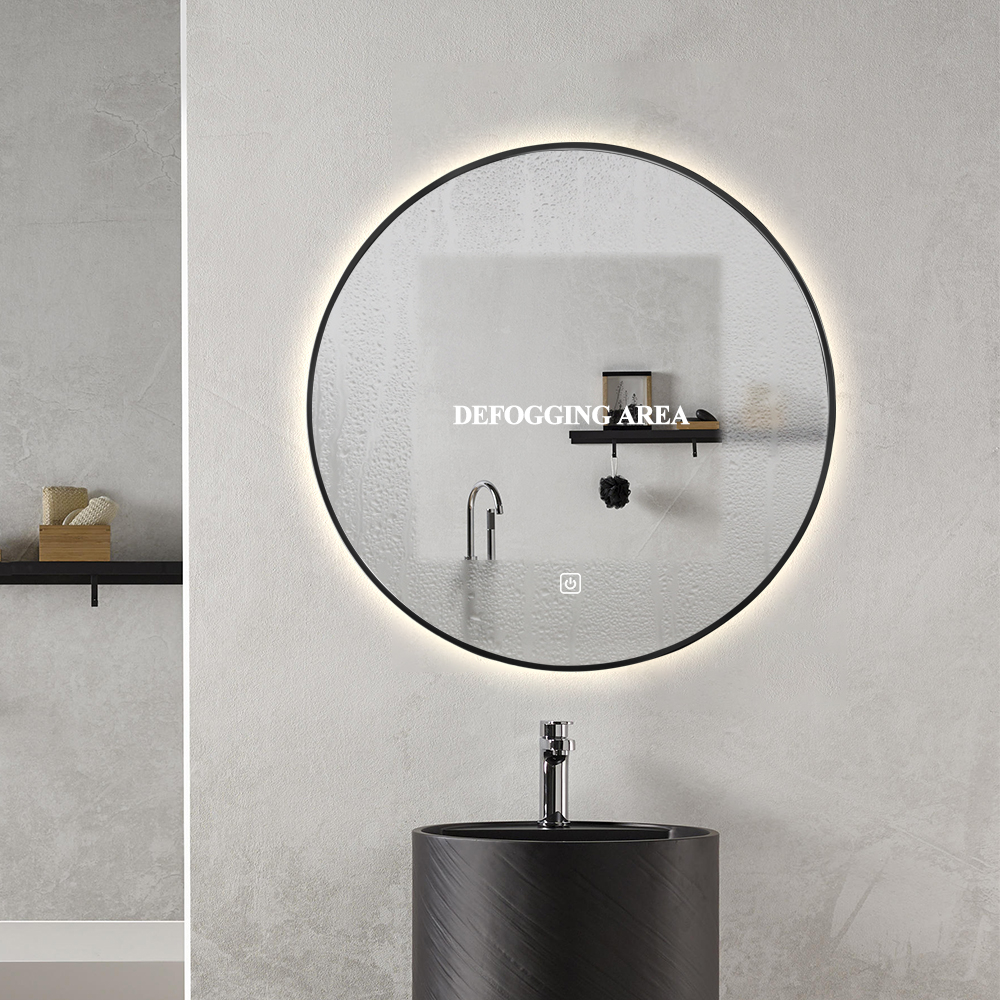 Saniclear Circle Black ronde spiegel met LED verlichting 80cm incl. spiegelverwarming mat zwart