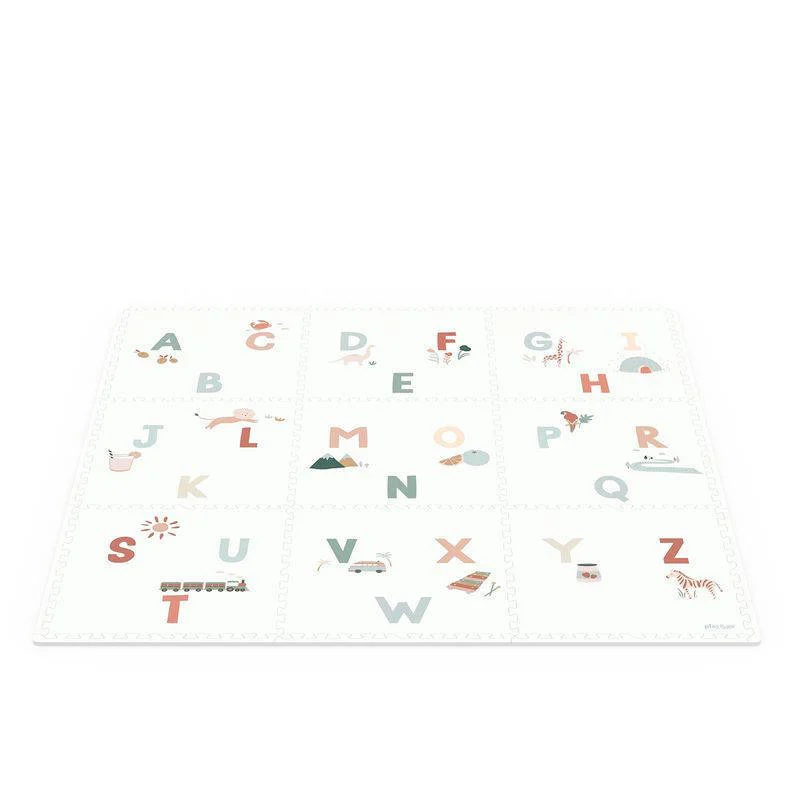Play&Go EEVAA 2-in-1 omkeerbare puzzel speelmat en opbergdoos Alphabet/Terrazzo (180x180cm - 9 tegels)