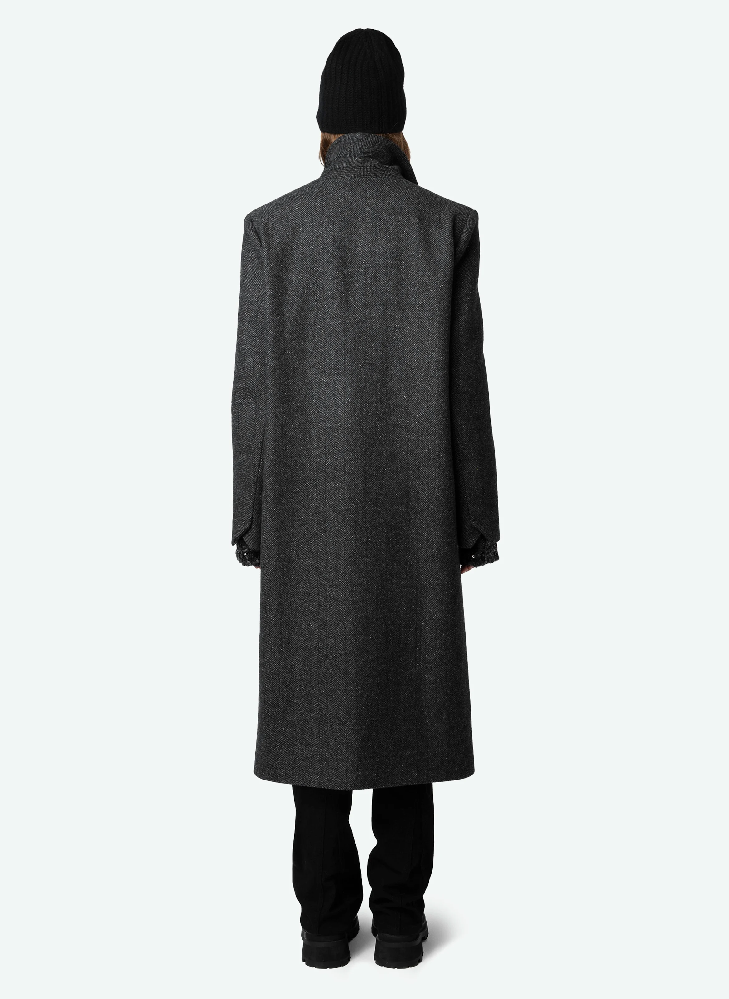 MIO - Manteau long droit en laine recyclée | Gris