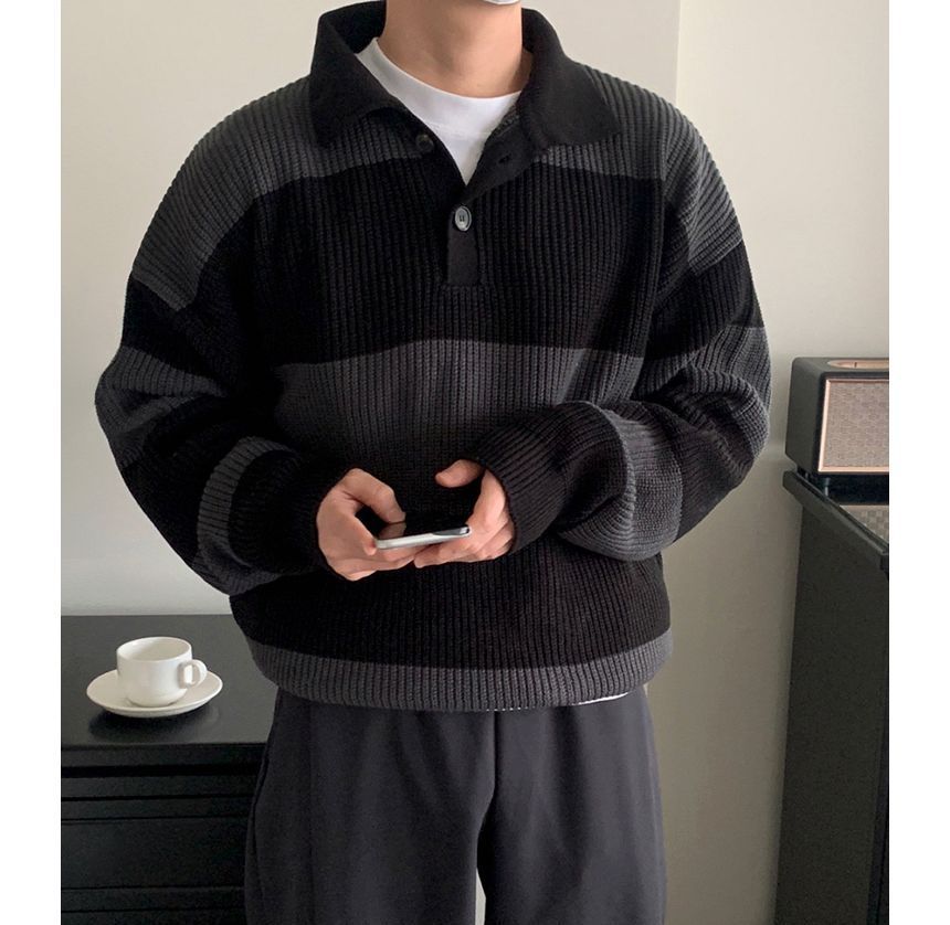 MRCYC - Gestreepte oversized polotop met lange mouwen