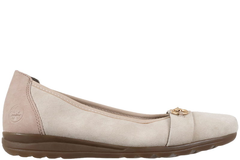 RIEKER BALLERINA I SANDFARVET RUSKIND
