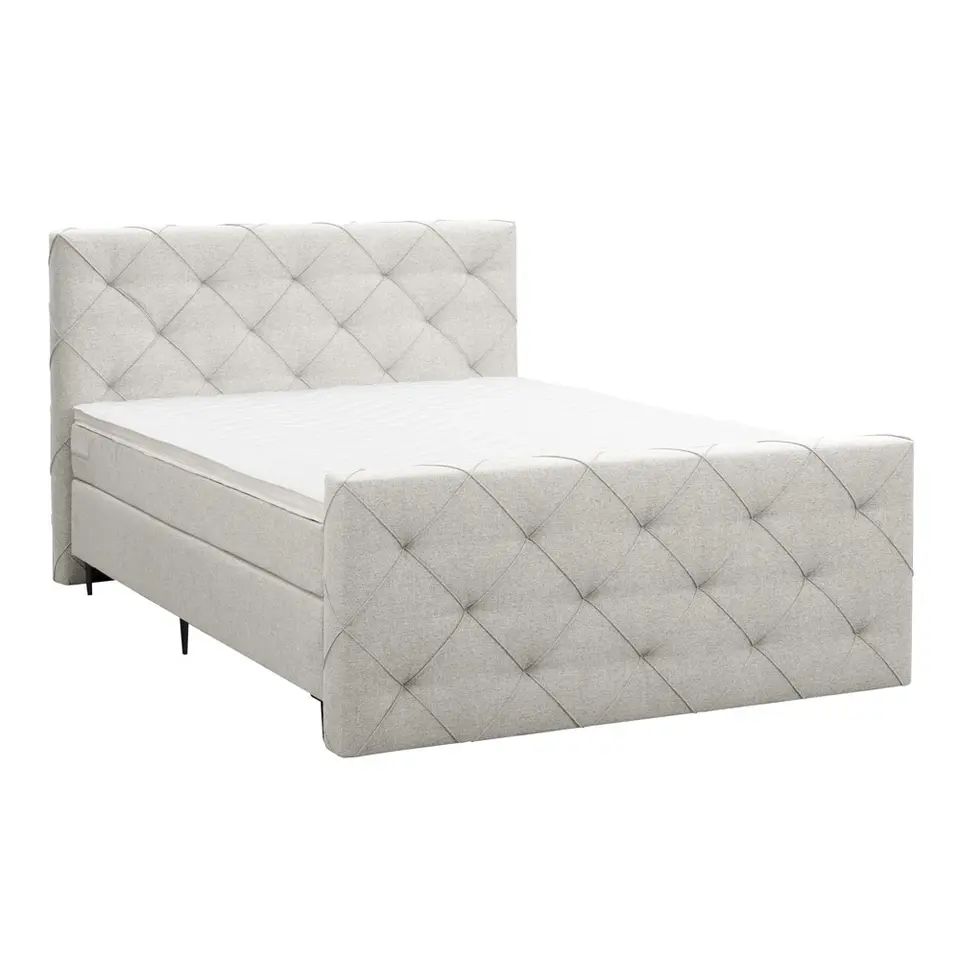 Boxspring met voetbord Liv geruit - ecru - 140x200 cm - slanke poot